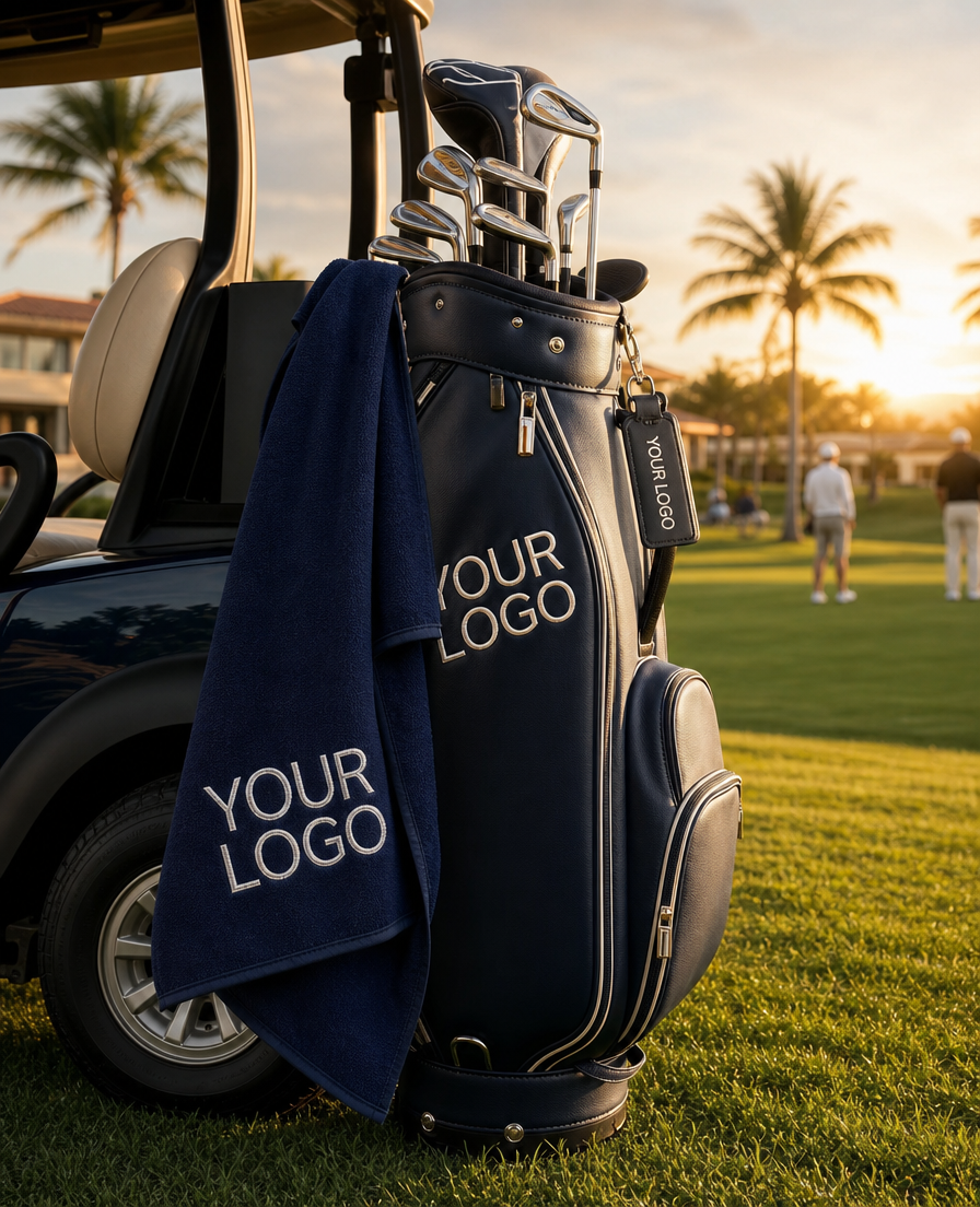 Golf bag with branded towel